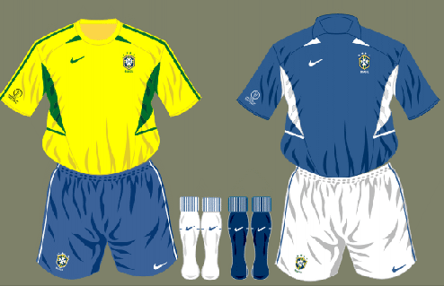 O uniforme azul da Copa de 2002 também trazia as listas do